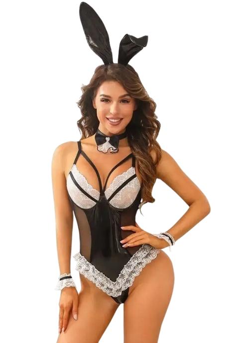 JSY Еротичний костюм зайчика JSY «Вітрена Памела» боді вушка чокер браслети чорний колір