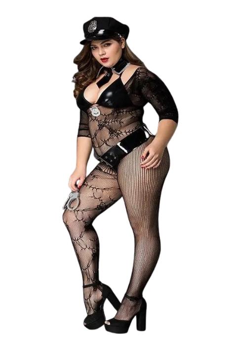 JSY Костюм полицейской JSY «Фрау Марта» Plus Size Black ремень кепка наручники галстук