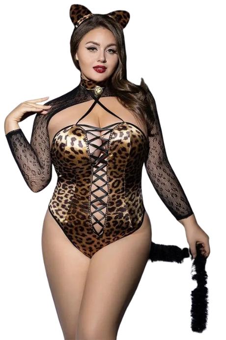 JSY Еротичний костюм кішечки JSY P61127 Plus Size леопардовий принт