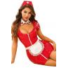 JSY Еротичний костюм медсестри JSY «Манящая Христина» сукня чепець фартух комір тонги червоний колір