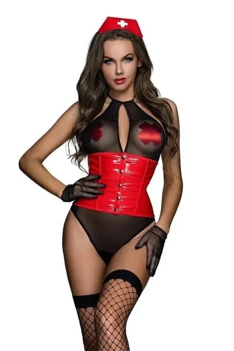 JSY Еротичний костюм медсестри JSY «Витончена Лаура» 6 предметів чорний колір