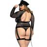 JSY Еротичний костюм поліцейської JSY «Зухвала Сюзі» Plus Size Black рукава ремені ланцюги чорний колір