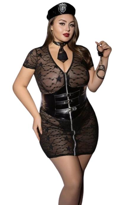 JSY Еротичний костюм поліцейської JSY P61119 Plus Size чорний колір