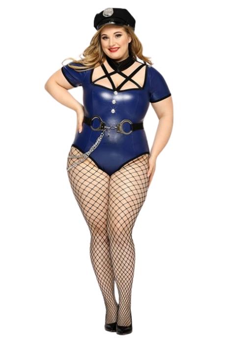 JSY Еротичний костюм поліцейської JSY «Шаловлива Кетт» Plus Size blue боді головний убір поліцейського чорний колір