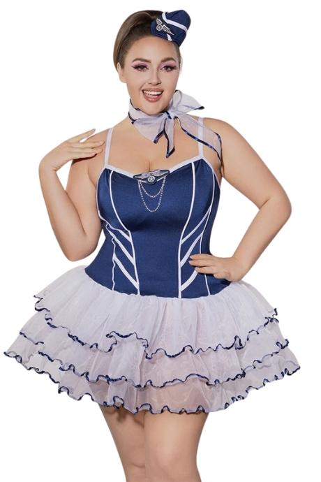 JSY Еротичний костюм стюардеси JSY P61122 Plus Size синій колір