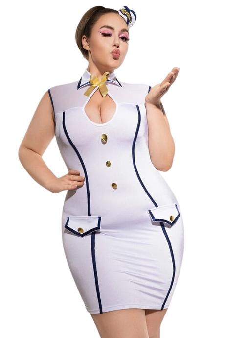 JSY Еротичний костюм стюардеси JSY P61123 Plus Size білий колір