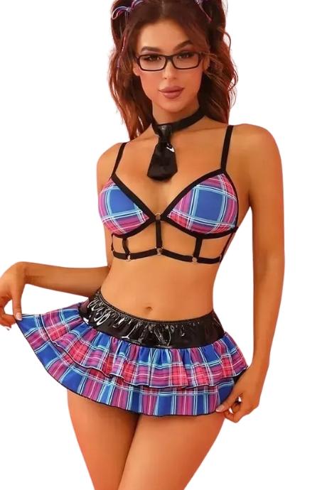 JSY Еротичний костюм студентки JSY «Непорочна Ліліан» 6 предметів синій колір