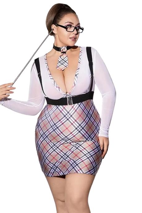 JSY Еротичний костюм вчительки JSY P61126 Plus Size бежевий колір
