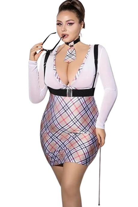 JSY Еротичний костюм вчительки JSY P61126 Plus Size бежевий колір