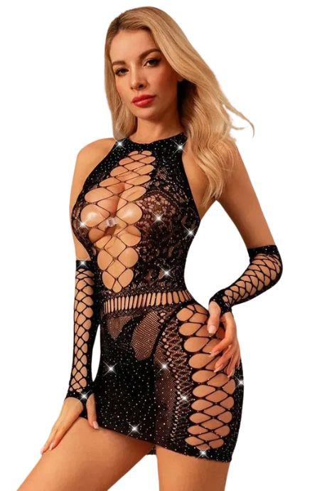 JSY Бодістокінг-сукня JSY «Ефектна Неллі» сукня мітенки чорний колір