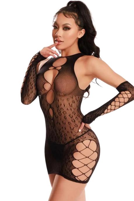 JSY Еротична сукня-бодістокінг JSY «Дика Фрея» сукня мітенки чорний колір