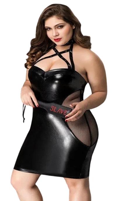 JSY Еротична сукня JSY «Спокуслива Міла» Plus Size Black прозорі вставки стрепи халтер