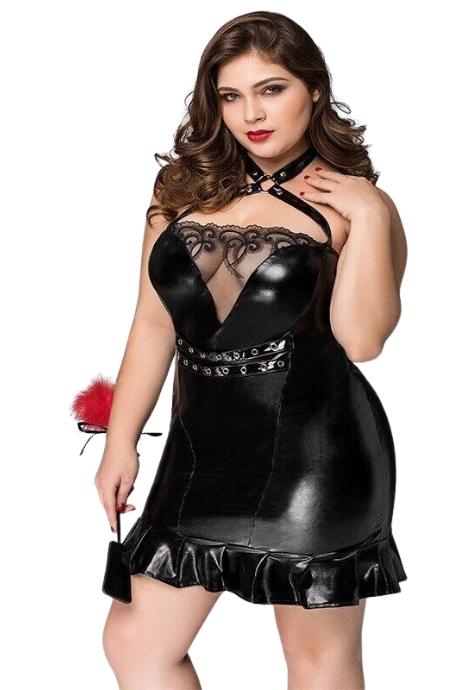 JSY Латексна сукня JSY «Спокушена Лізі» Plus Size Black мереживо люверси чокер чорний колір