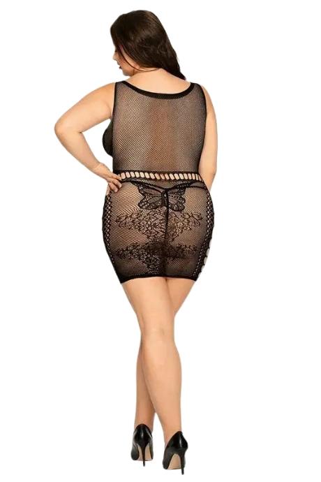 JSY Сітчаста сукня з метеликами JSY «Сексапільна Емілі» Plus Size Black імітація шнурівки мереживо чорний колір