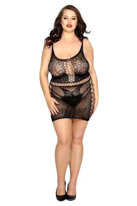 JSY Сітчаста сукня з метеликами JSY «Сексапільна Емілі» Plus Size Black імітація шнурівки мереживо чорний колір