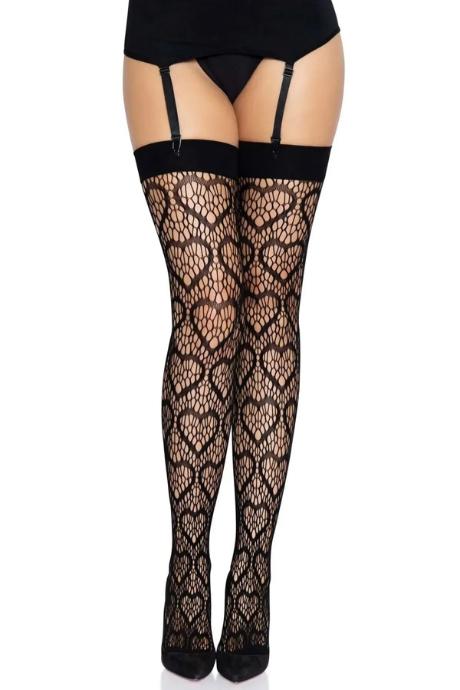 Ажурные чулки с сердечками Leg Avenue Heart Black one size чорний колір