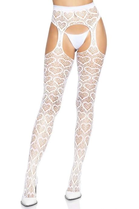 Ажурные колготки с сердечками Leg Avenue Heart White one size имитация чулок