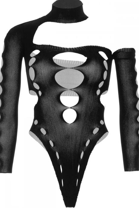 Бесшовное боди на одно плечо Leg Avenue Seamless thong back bodysuit One Size черное