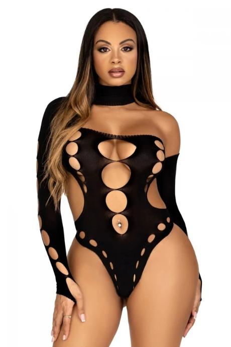Бесшовное боди на одно плечо Leg Avenue Seamless thong back bodysuit One Size черное