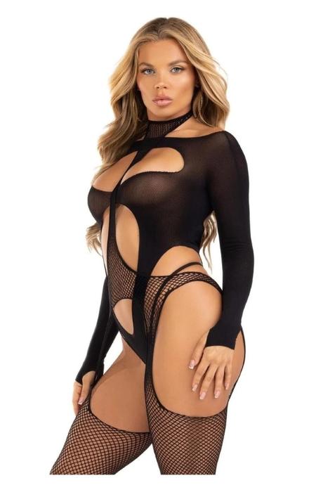 Бодистокинг 2 в 1 Leg Avenue Bodystocking with cutout teddy One Size чорний колір