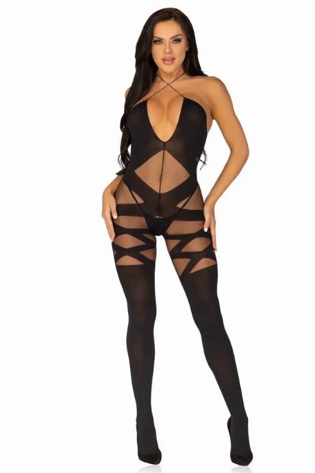 Бодістокінг Leg Avenue Illusion halter bodystocking One size Black доступ чорний колір