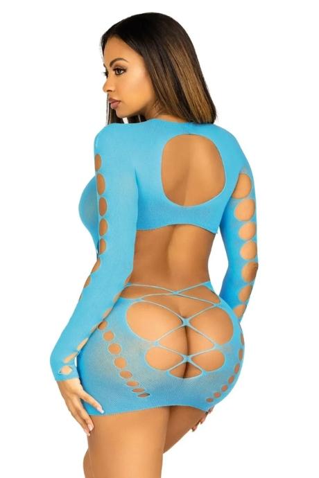 Leg Avenue Long sleeve cut out mini dress Turquoise O/S блакитний колір