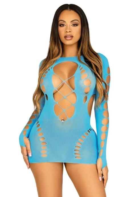 Leg Avenue Long sleeve cut out mini dress Turquoise O/S блакитний колір