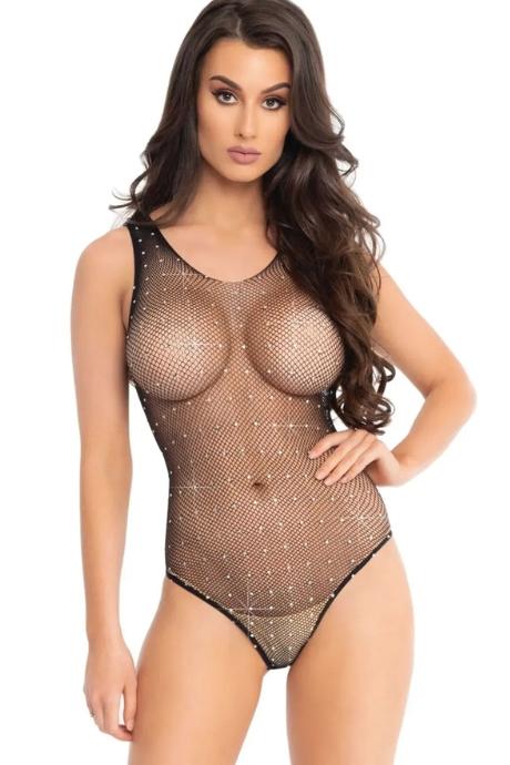 Leg Avenue Rhinestone fishnet bodysuit OS Black