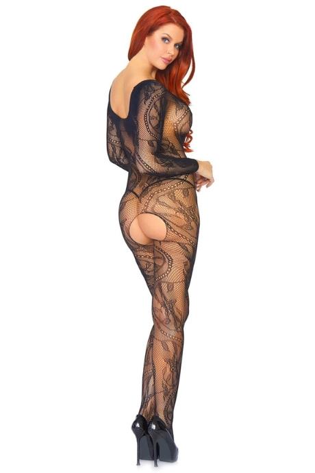 Бодістокінг Leg Avenue Swirl Lace Bodystocking One size Black ажурна тканина доступ чорний колір