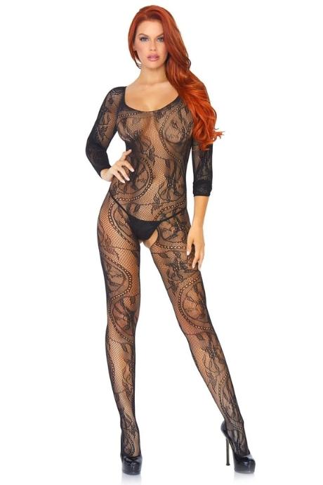 Бодістокінг Leg Avenue Swirl Lace Bodystocking One size Black ажурна тканина доступ чорний колір