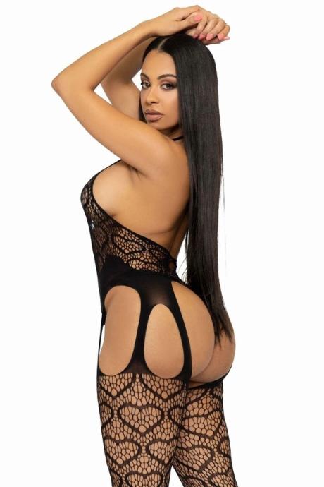 Бодістокінг з відкритим доступом Leg Avenue Net suspender bodystocking One size Black мереживо чорний колір