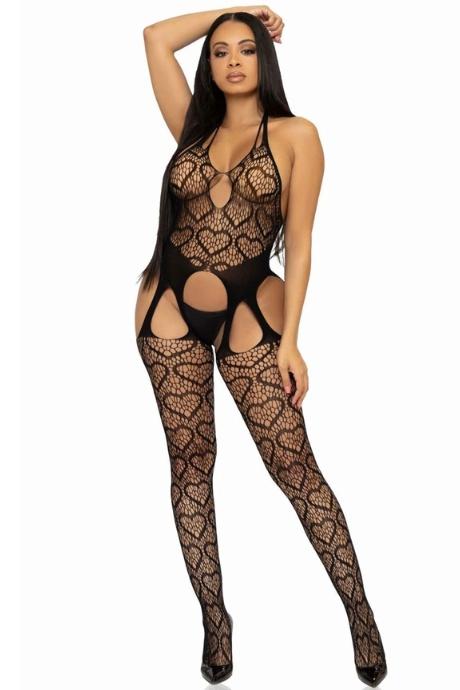Бодістокінг з відкритим доступом Leg Avenue Net suspender bodystocking One size Black мереживо чорний колір