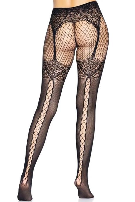 Колготки Leg Avenue Fishnet tights with back seam One size Black задний шов кружево сетка