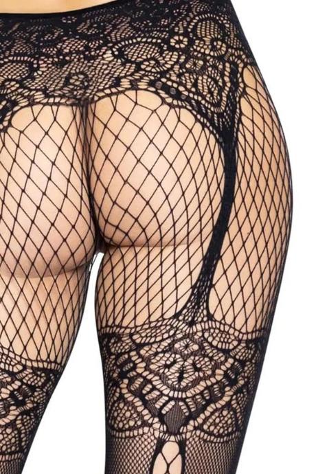 Колготки Leg Avenue Fishnet tights with back seam One size Black задний шов кружево сетка