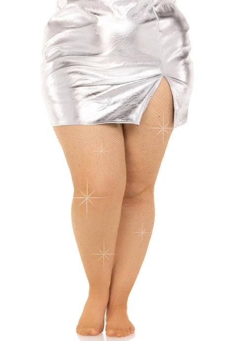 Колготки Leg Avenue Rhinestone micro net tights Plus size Caramel мелкая сетка стразы
