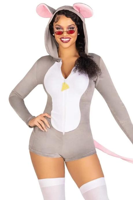 Комбінезон-костюм мишки Leg Avenue Comfy Mouse з капюшоном сірий колір