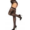 Комплект Leg Avenue Lace thigh highs & garterbelt One Size панчохи та пояс з пажами чорний колір