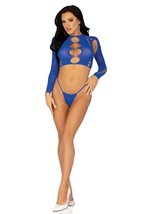 Комплект Leg Avenue Long sleeve crop top & string Royal Blue One Size топ стринги