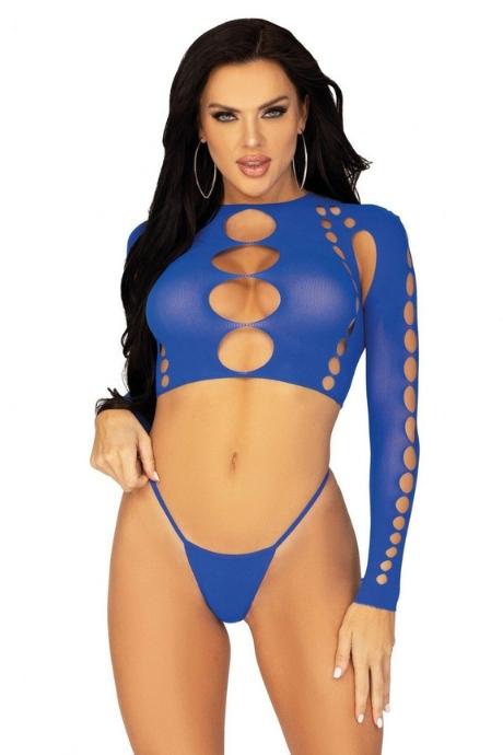 Комплект Leg Avenue Long sleeve crop top & string Royal Blue One Size топ стринги