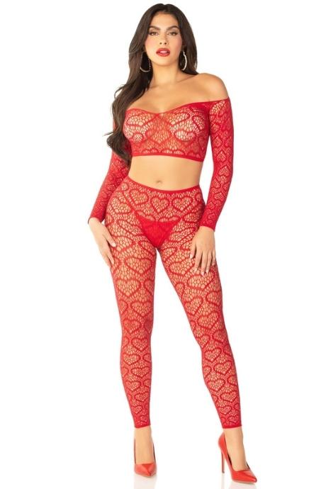 Комплект Leg Avenue Off The Shoulder Top and Footless Tights One Size Red
