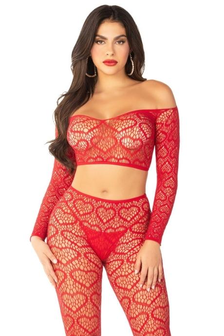 Комплект Leg Avenue Off The Shoulder Top and Footless Tights One Size Red
