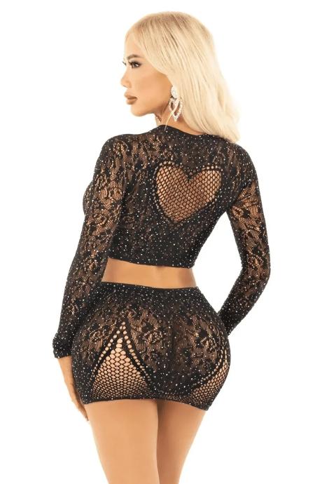 Комплект Leg Avenue Rhinestone Crop Top and Mini Skirt One Size Black