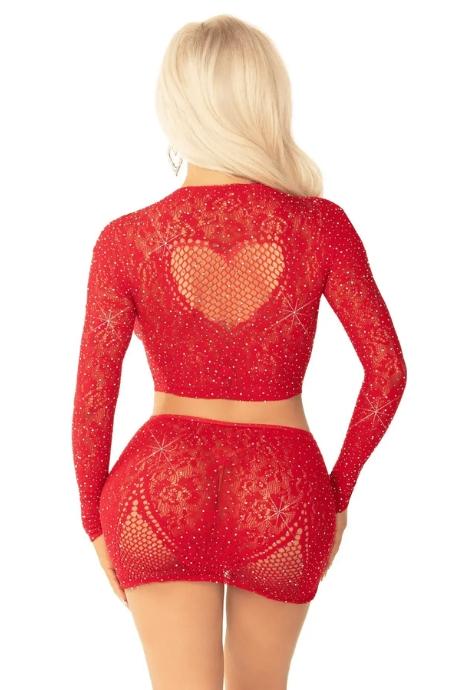 Комплект Leg Avenue Rhinestone Crop Top and Mini Skirt One Size Red