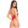 Мереживне боді Leg Avenue Floral lace thong teddy Red шнурівка на грудях one size червоний колір