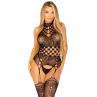 Мереживний бодістокінг Leg Avenue High neck lace bodystocking One size Black чорний колір