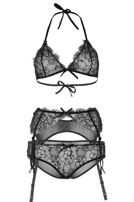 Кружевной комплект со стразами Leg Avenue Bright Lights Rhinestone трусики бра пояс для чулок