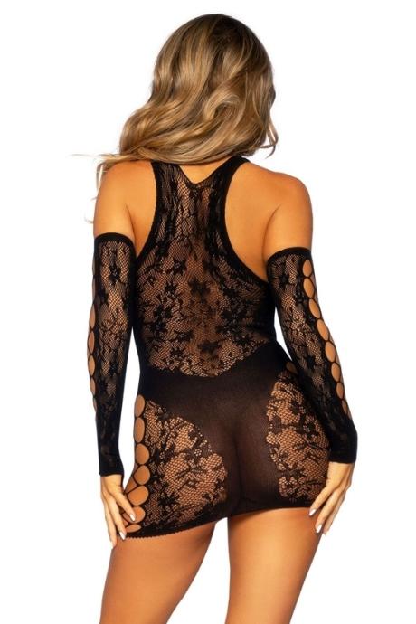 Міні-сукня Leg Avenue Mini dress and matching gloves One Size чорне мітенки в комплекті чорний колір