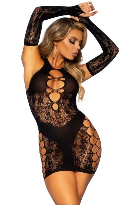 Міні-сукня Leg Avenue Mini dress and matching gloves One Size чорне мітенки в комплекті чорний колір