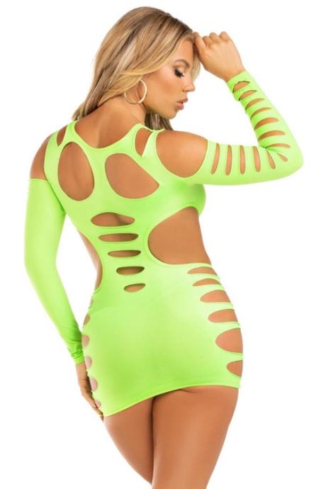 Міні-сукня Leg Avenue Shredded cut-out mini dress One Size фігурні вирізи салатовий колір