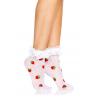 Шкарпетки жіночі з полуничним принтом Leg Avenue Strawberry ruffle top anklets One size мереживні білий колір